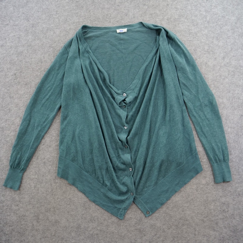 Garnet Hill Cardigan Sweater Womens Small Green Linen Draped Open Front Button